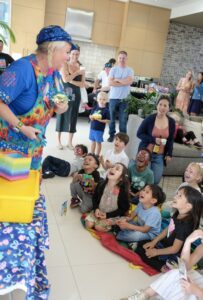 Sparkles performing an interactive comedy show for children